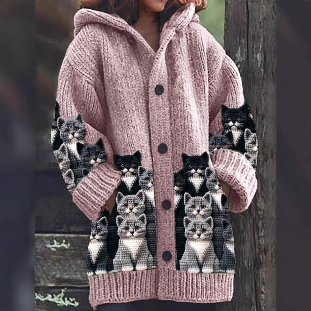 Jasmin | Cardigan di Maglia Confortevole con Motivo di Gatto