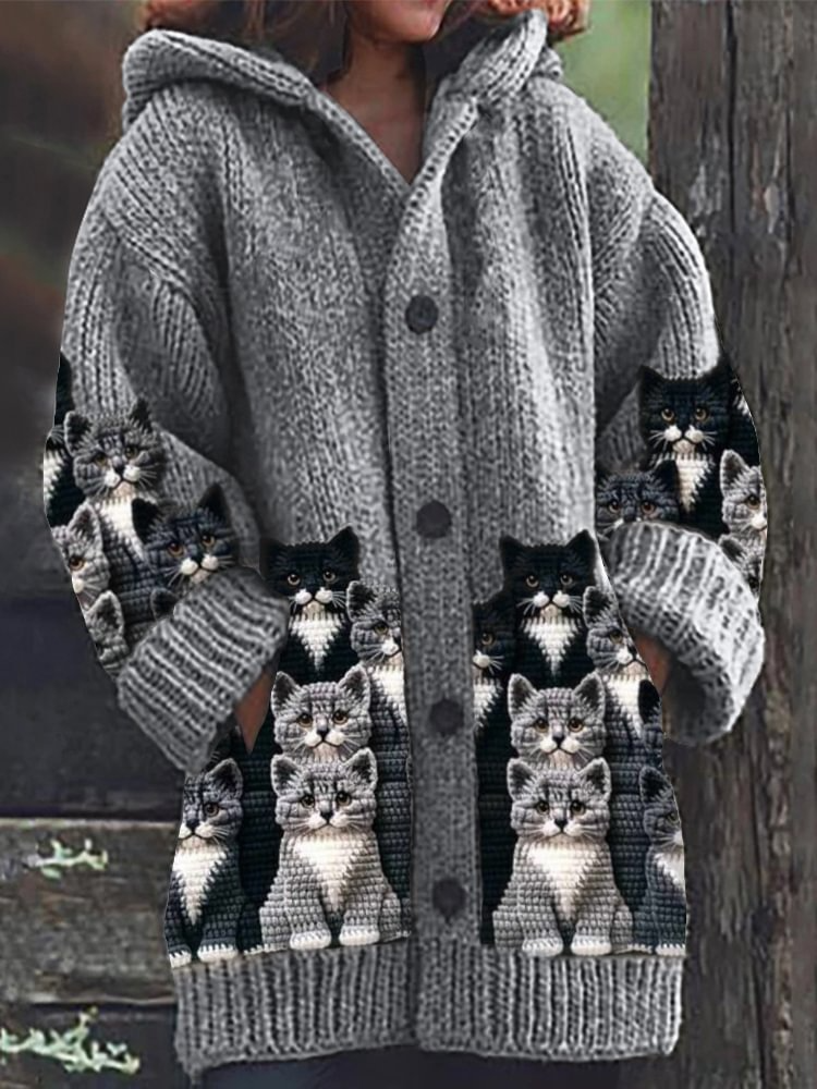 Jasmin | Cardigan di Maglia Confortevole con Motivo di Gatto