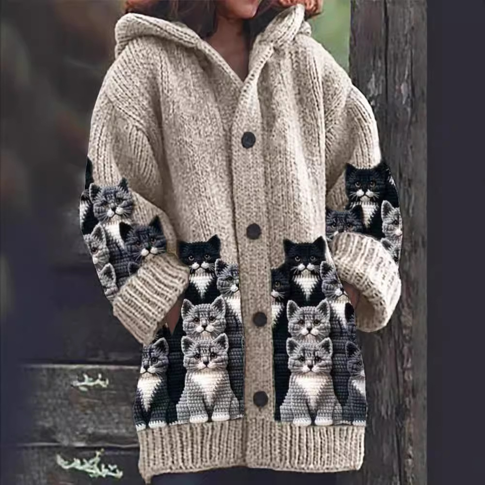 Jasmin | Cardigan di Maglia Confortevole con Motivo di Gatto