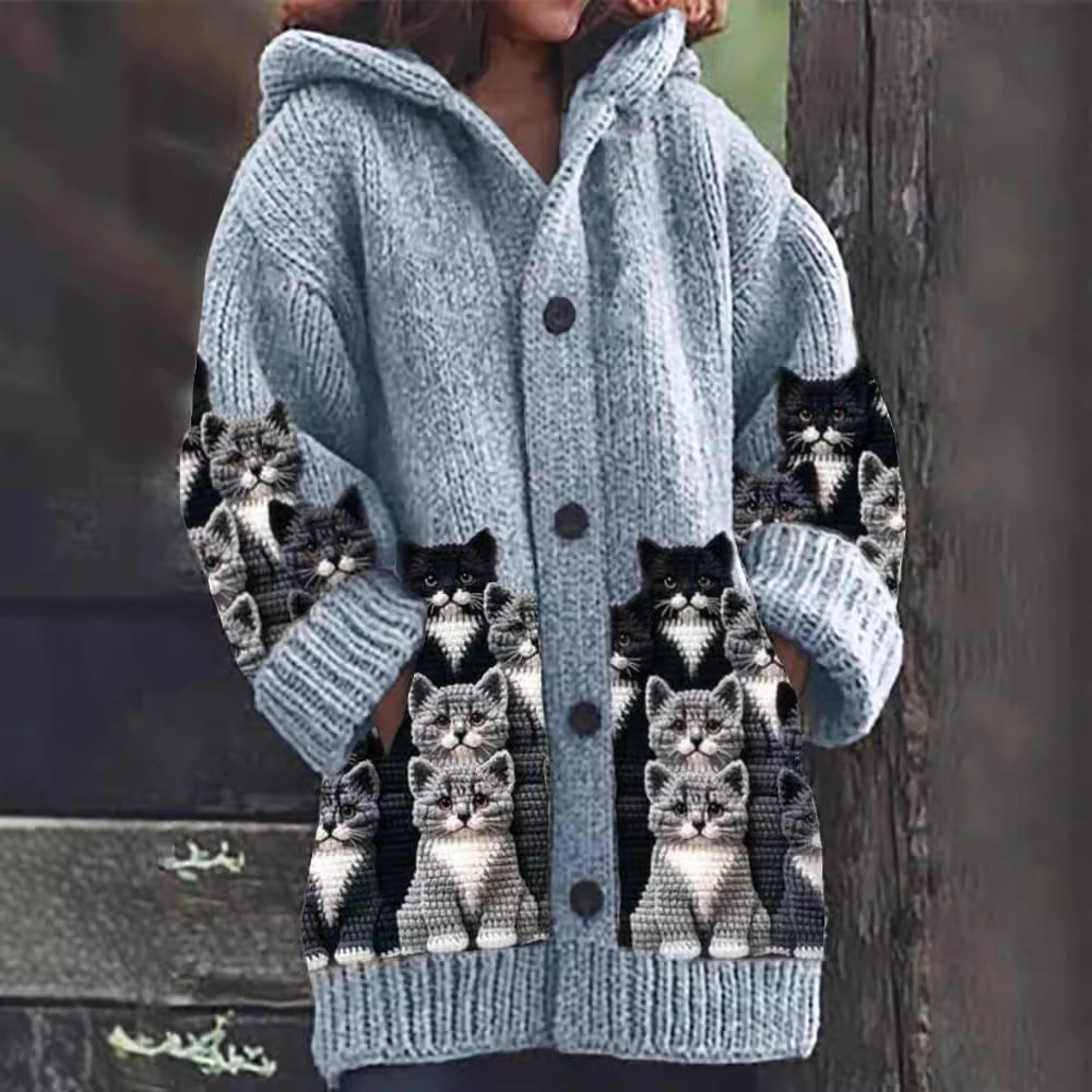 Jasmin | Cardigan di Maglia Confortevole con Motivo di Gatto