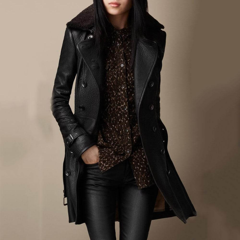 Josie | Elegante cappotto in pelle 3/4