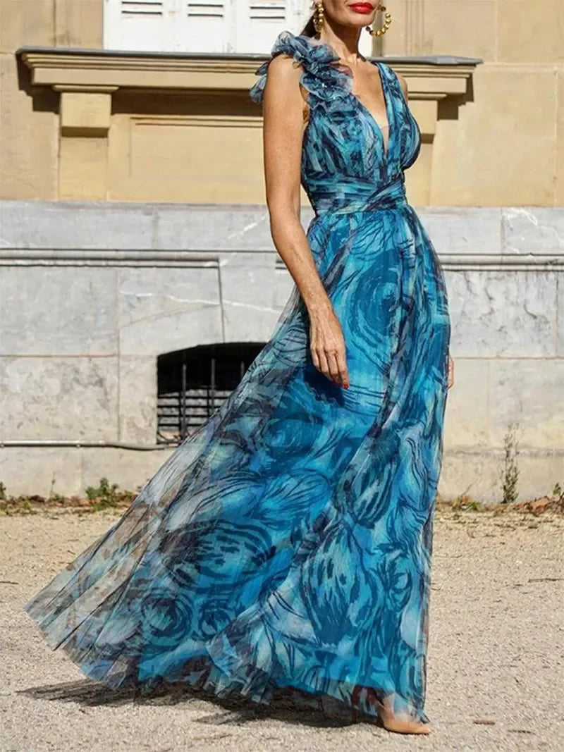 Léna | ABITO LUNGO BLU PAVONE