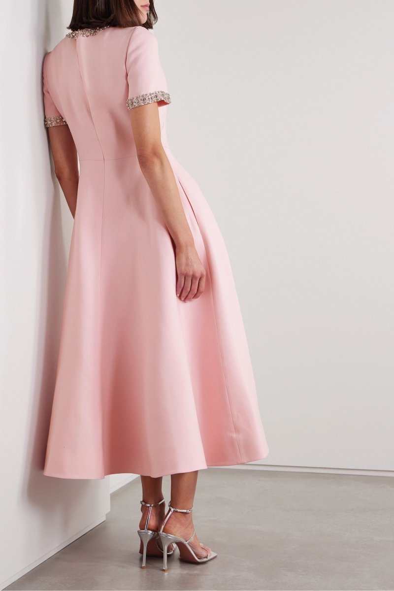 Abito | midi Zoe Bowknot rosa impreziosito da cristalli