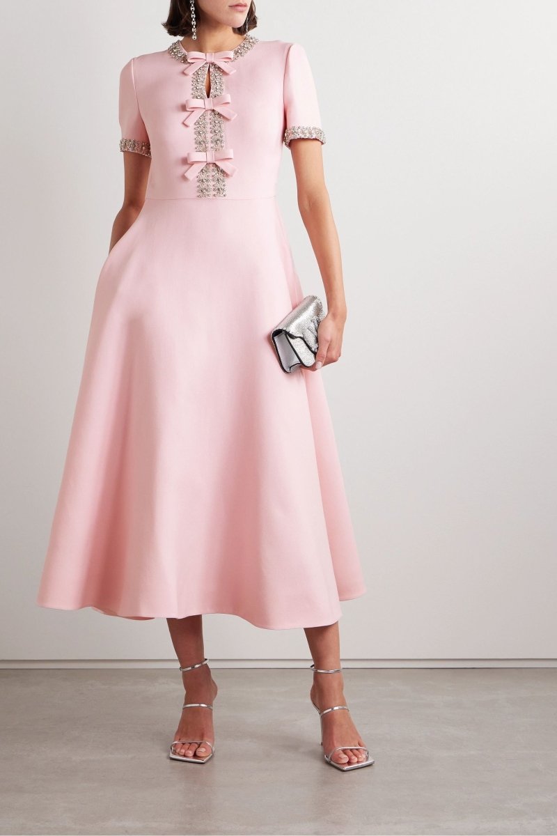 Abito | midi Zoe Bowknot rosa impreziosito da cristalli